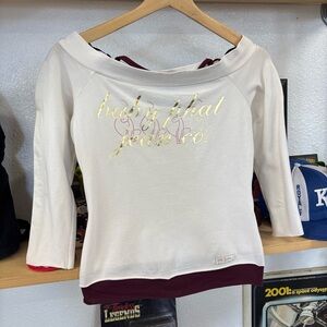 Y2K Baby Phat Cream and Burgundy Top